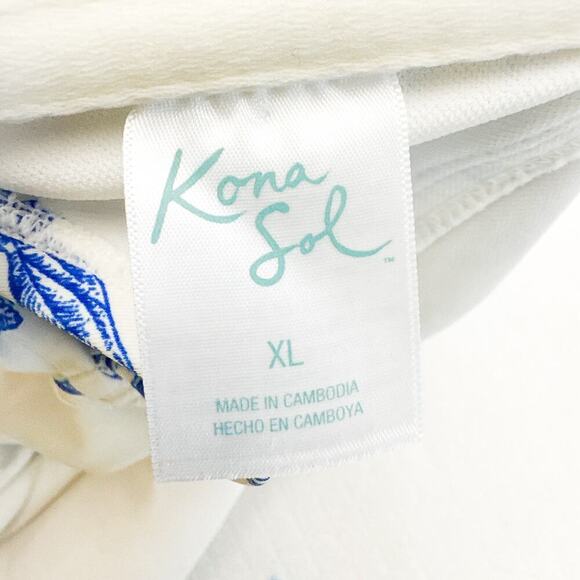 Kona Sol White One Piece Blue Toile Print Floral Ephemera Print Swimsuit Size XL - Picture 3 of 5